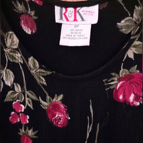 R&K Dress, floral rose, pullover maxi / tea-length. Size 8 Petite. - Picture 2 of 3
